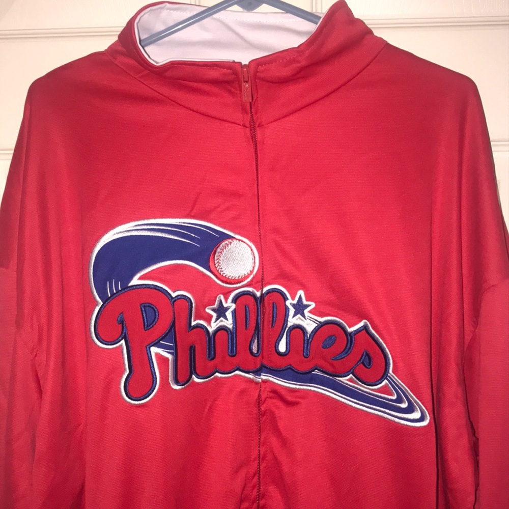 NWT Retro red,white&blue Phillies zip up ringer jacket w/embroidered patches!2XL